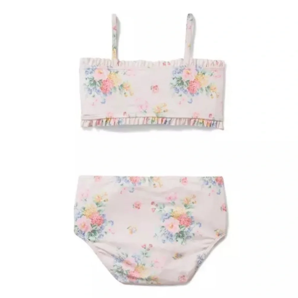 Janie & Jack FLORAL SMOCKED 2-PIECE Girls SWIMSUIT pink 16